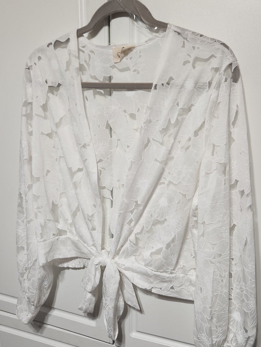 White Floral Tie-Front Sheer Blouse